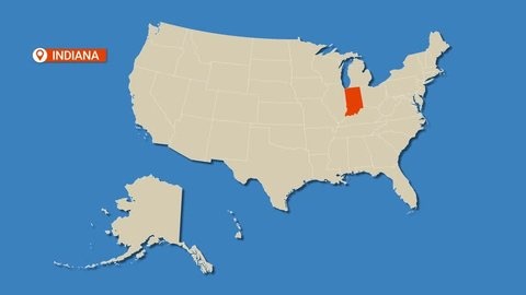 Indiana, United States of America map animation. USA map