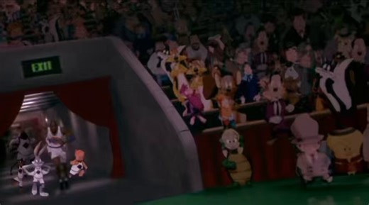 Michael Jordan and the Looney Tunes flipping the game on the Mon-Stars in Space Jam (1996).