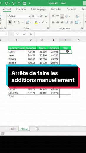 Utilise cette méthode pour additionner rapidement tes données. #exceltricks #excelpro #excel #apprendresurtiktok #excelfr #excelfrancais #microsoftexcel #apprendreexcel #apprendreexcel_de_a_à_z #tutoexcel #tutoexcelfr