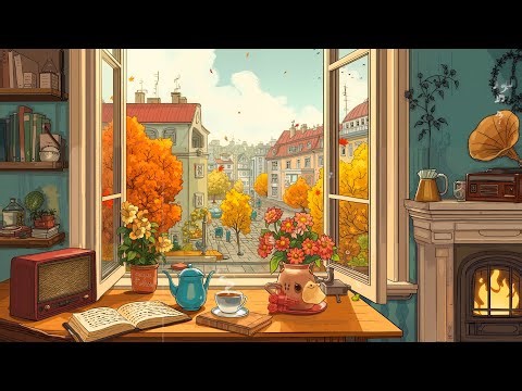 Cozy 1950s England Apartment 🍂 Autumn Morning Ambience with Oldies Playing in Another Room