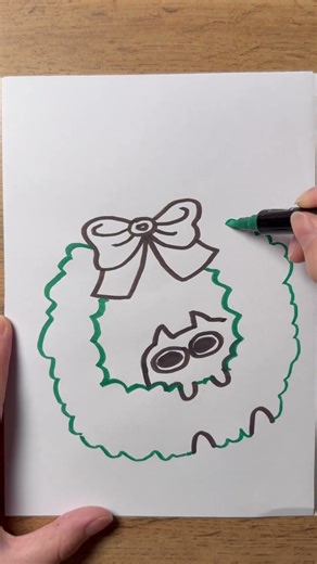 How to Draw a Christmas Cat Wreath Fast! ⚡ #drawing #kidsart #shorts