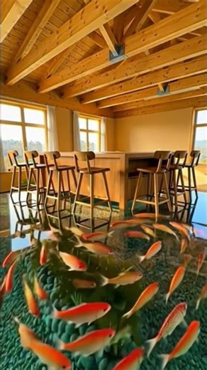 Built a KOI POND Under Dining Table! 🐟😲 #roommakeover #interiordesign #glassfloor #satisfying