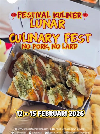 𝐇𝐞𝐥𝐥𝐨 𝐀𝐫𝐭𝐨𝐬𝐡𝐨𝐥𝐢𝐜𝐬 🤗 🐎 🥢 Lunar Culinary Fest 2026 🥢🐎 Rayakan momen Imlek dengan wisata kuliner spesial! Nikmati lebih dari 30 tenant makanan Chinese yang lezat dan menggugah selera ✨ ✨ No Pork • No Lard. Aman & nyaman untuk semua 📅 12 – 15 Februari 2026 📍 Atrium Artos Mall Saatnya berburu cita rasa khas Imlek, dari yang klasik sampai favorit keluarga. Ajak orang tersayang dan rasakan serunya kulineran bareng di Lunar Culinary Artos ❤️🥠 #artos #artosmall #kuliner #kulinerma