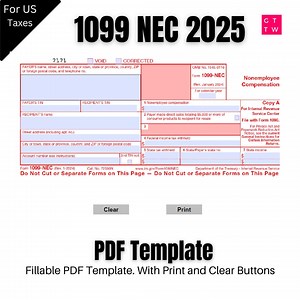 1099 NEC Editable PDF Fillable Template 2025 | With Print and Clear Buttons| Courier Font - Etsy
