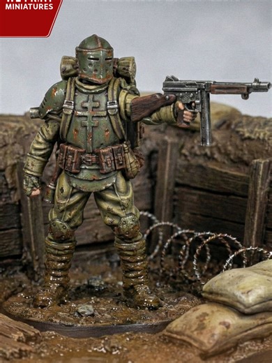 This is Quiapo Combat District Engineer 1 designed by Papsikels perfect for your games of Trench Crusade and other Trench Warfare Games. #Miniatures #Wargames #TTRPG #TrenchCrusade #weprintminiatures #tabletopgaming #minipainting #nerdlings #MiniaturePainting #Fantasy