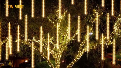 TW SHINE Christmas Meteor Shower Lights Outdoor, 864 LED 12" 24 Tubes Waterproof Christmas Lights Outdoor Plug in, Snow Falling Rain Icicle Xmas Light Decorations, Blue