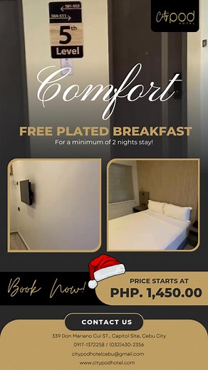 Book direct, stay smart — exclusive deals only here! 𝑹𝒂𝒕𝒆𝒔 𝒔𝒕𝒂𝒓𝒕 𝒂𝒕 𝒋𝒖𝒔𝒕 ₱𝟏,𝟒𝟓𝟎 𝒑𝒆𝒓 𝒏𝒊𝒈𝒉𝒕! Why stay with us? 📍 Prime Location: We’re walking distance to hospitals and Cebu’s iconic Fuente Osmeña Circle, the most famous landmark in Uptown Cebu. 💖 Feel at home with our tagline: “Your Home at the Heart of Cebu.” 𝟏𝟎 𝐦𝐢𝐧𝐮𝐭𝐞𝐬 𝐫𝐢𝐝𝐞 𝐭𝐨 𝐈𝐄𝐂 𝐂𝐨𝐧𝐯𝐞𝐧𝐭𝐢𝐨𝐧 𝐂𝐞𝐧𝐭𝐞𝐫 𝐚𝐧𝐝 𝐖𝐚𝐭𝐞𝐫𝐟𝐫𝐨𝐧𝐭 𝐂𝐨𝐧𝐯𝐞𝐧𝐭𝐢𝐨𝐧 𝐂𝐞𝐧𝐭𝐞𝐫. 𝑾𝒆 𝒂𝒓𝒆 𝒂 𝑩𝒓𝒂