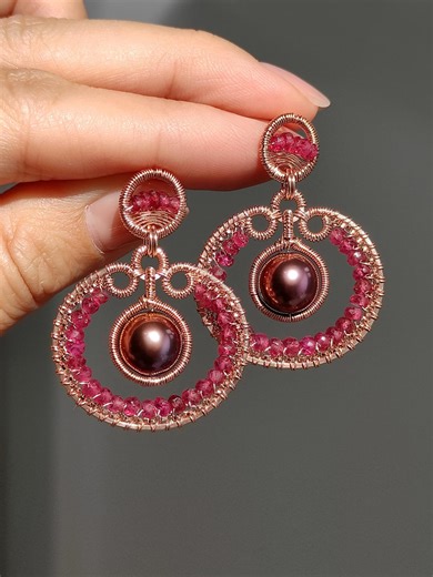 Chocolate Pearl Ruby Drop Earrings: 14k Rose Gold Filled Boho Jewelry - Etsy