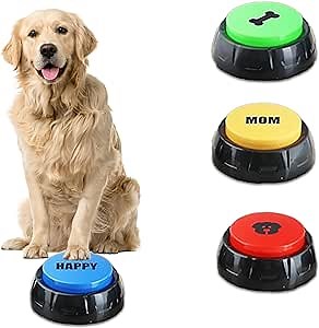 Dog Buttons for Communication, 4pcs Dog Talking Button Set, 30s Recordable Button, Pet Training Buttons, Speaking Buzzers for Cats & Dogs with 30 Stickers | Easy to Press for Fluent Pets & Dogs/Cats