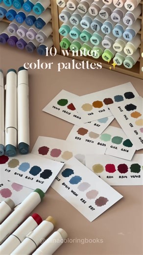 10 Winter Color Palettes 🧊 I put together these winter color palettes with my new Ohuhu markers ☺️ feel free to save or screenshot the ones you like ✨ Which palette is your favorite? 🤍 #colorpalette #coloring #ohuhu #ohuhumarkers #alinacoloringbooks