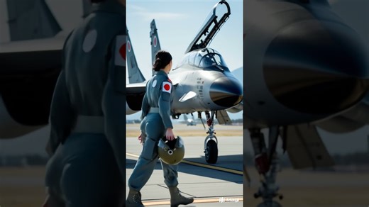Japanese Female Soldier with F-2 Jet – Honor, Precision, and National Defense