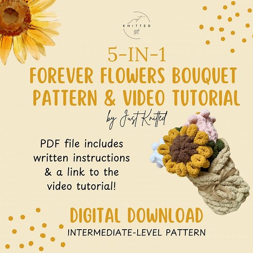 Finger Knit Flower Bouquet Pattern: 5-in-1 DIY PDF Instructions and Video Tutorial (digital Download) - Etsy