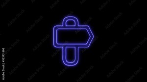 Right Arrow on a Pole Outlined Orientation Icon - 4K Animated Design with Linear Symbol on Black Background