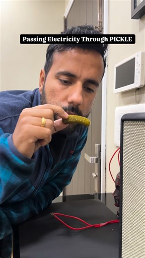 When 220V AC passes through a pickle, the salty water inside acts as an electrolyte and conducts electricity. The current heats it rapidly, causing electrolysis and plasma-like sparks. Gases and steam form instantly, creating the crackling sounds and flashes. It’s a mix of high conductivity heat ionized gases ⚡ #ashusir #scienceandfun #experiment | Science and Fun