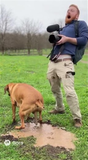 Cameraman gets too close to dog with diarrhea