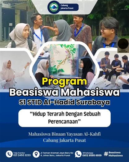 Yayasan Al Kahfi cabang Jakpus ✨ #BersamaMembangunMasyarakat on Instagram: "Program Beasiswa Mahasiswa S1 STID Al-Hadid Surabaya Syukur alhamdulillah, Mahasiswa binaan kami diajarkan bagaimana sebuah perencanaan itu penting dalam berkarir. Hal ini dididik sejak mereka memutuskan untuk berkuliah, agar perjalanan mereka menimba ilmu tetap terarah. Hal ini tidak terlepas dari amanah dan dukungan dari bapak ibu dermawan. Percaya bahwa mereka bisa menjadi generasi penerus yang kelak bisa membangun pe