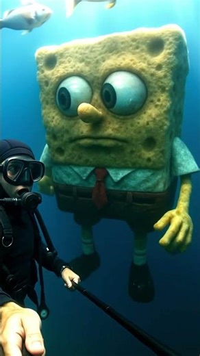 🌊Diver Meets SpongeBob Squarepants and is very spooked out💀🧽#spooky #creepy #spongebob