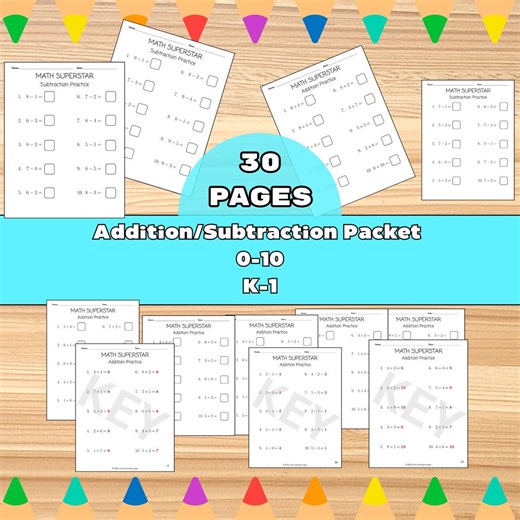 Addition and Subtraction Worksheets | Kindergarten 1st Grade Math | No Prep Printable - Etsy