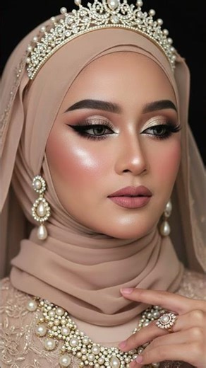 Luxury Hijab Bridal Portrait Collection – Elegant Muslim Bride Makeup & Royal Jewelry |