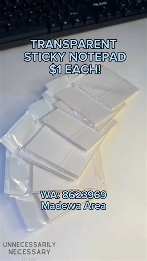 Unnecessarily Necessary on Instagram: "Transparent Sticky Notepad - INSTOCK! $1 Each! Sleek, subtle, and super functional! Our Transparent Sticky Notepad blends seamlessly onto any surface while keeping your notes front and center. Perfect for clean aesthetics, layered planning, or minimalist journaling. Stick it, write it, love it! Dimension: 8cm (L) × 5cm (H) FREE DELIVERY NATIONWIDE for purchases of $30 and above from us. Message us at +673 8623969 to get yours now! ✉"