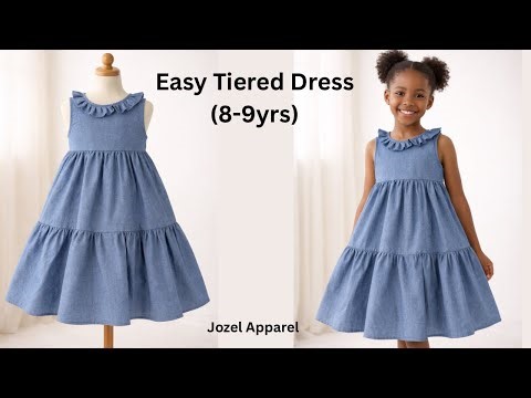 How to Sew a Tiered Dress for Girls (8–9 Years) | No Pattern | Beginner Friendly