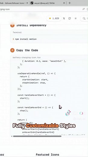 Motion-First Animated Icons for React to Refine Your UI! Want to add animated icons without making your UI heavy or distracting? 🤔 Itshover A clean collection of Motion-first animated icons, ready-to-use React Components! React Components, fully customizable, open-source. 🚀 Add small, tasteful interactions to instantly refine your UI! #Itshover #ReactJS #Frontend #WebDev #Developer