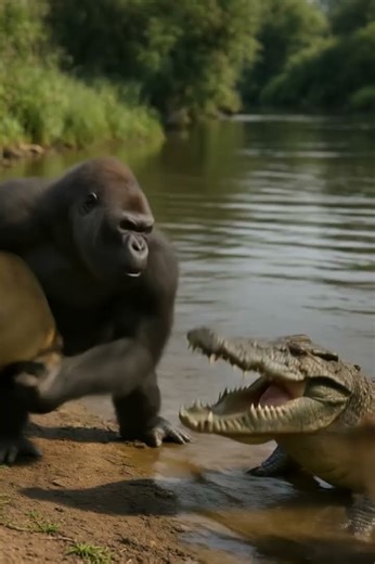 The Lion Cub's Bodyguard: A Gorilla's Jungle Defense!