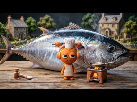 Sprunki Cooking Giant Tuna Fish ASMR | Tiny Village Miniature Cooking