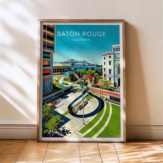 Baton Rouge Travel Print - Louisiana Poster, Baton Rouge USA Vintage Art, United States Wall Decor, Cityscape Decor, Louisiana Home Gift - Etsy