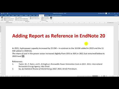 Adding Report as Reference in EndNote 20