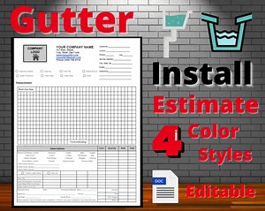 Rain Gutter Installation Company Estimate, Invoice Work Order, Printable, Editable Estimate Word Processing Template - Etsy