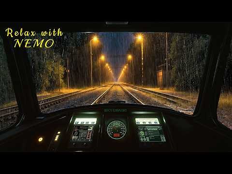 Rainy Night Train Ride 🚆 Train Locomotive Cockpit Ambience 🌧️ Relaxing Train & Rain Sounds for Sleep