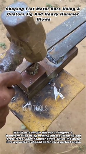 Shaping Flat Metal Bars Using A Custom Jig And Heavy Hammer Blows