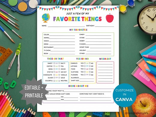 Teacher Favorites List Printable Teacher Survey Back to School Teacher Questionnaire Template Few of My Favorite Things Teacher Wishlist - Etsy