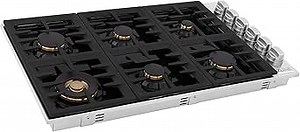 ZLINE 36 in. Gas Cooktop with 6 Brass Burners and Black Porcelain Top (RC-BR-36-PBT)