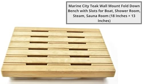 Teak Wall Mount Fold Down Bench with Slots for Boat