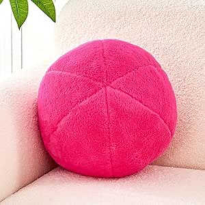 Uvvyui Hot Pink Ball Pillow, 11.8" Cute Round Throw Pillow Faux Rabbit Fur Room Decorative Throw Pillow, Ball Shaped Pillow Plush Cushion for Couch, Sofa, Bedroom