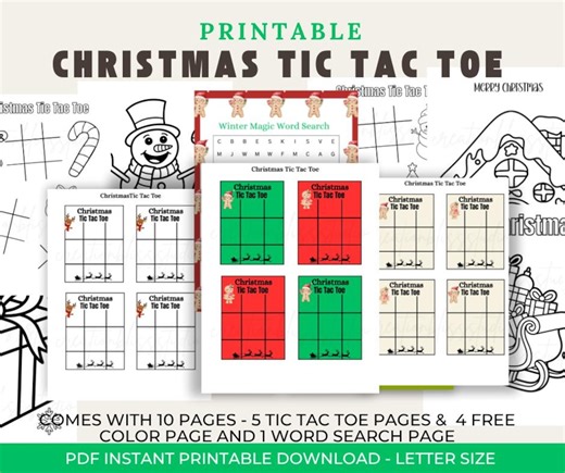 Christmas Tic Tac Toe Game Printable | Holiday Kids Activity | Coloring Pages & Word Search | Instant Download Fun - Etsy