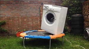 727K views · 4.9K reactions | What happens when you put a brick in a washing machine and place said washing machine on a trampoline? Well, you're about to find out. | theCHIVE | Facebook