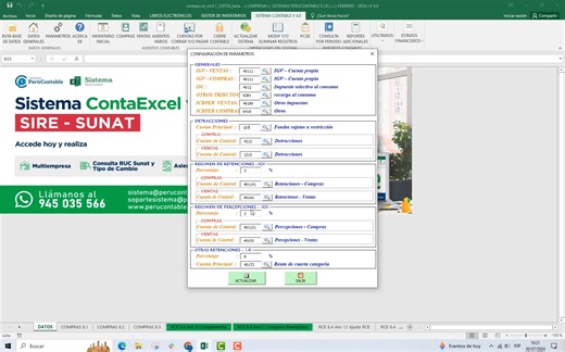 📌Videotutorial de Configuración de Parámetros. Este videotutorial muestra como configurar las cuentas contables y porcentajes a usar en determinados asientos contables. #sistemacontaexcel =========================== 𝐒𝐈𝐒𝐓𝐄𝐌𝐀 𝐂𝐎𝐍𝐓𝐀𝐄𝐗𝐂𝐄𝐋 𝐕 𝟒.𝟏.𝟒 𝐒𝐈𝐑𝐄 𝐘 𝐏𝐋𝐄 – 𝐌𝐔𝐋𝐓𝐈𝐄𝐌𝐏𝐑𝐄𝐒𝐀 𝐈𝐋𝐈𝐌𝐈𝐓𝐀𝐃𝐎 🌟 𝐄𝐋 𝐒𝐈𝐒𝐓𝐄𝐌𝐀 𝐌𝐀𝐒 𝐅𝐀𝐂𝐈𝐋 𝐘 𝐄𝐂𝐎𝐍𝐎𝐌𝐈𝐂𝐎 𝐃𝐄𝐋 𝐌𝐄𝐑𝐂𝐀𝐃𝐎🌟 🇵🇪 𝐇𝐄𝐂𝐇𝐎 𝐏𝐎𝐑 𝐏𝐄𝐑𝐔𝐀𝐍𝐎𝐒 𝐂𝐎𝐌𝐎 𝐓𝐔 🇵🇪 💻 Para Estudios Contabl