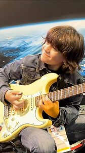 A perfect match for #Straturday 11-year-old Bay Melnick Virgolino jamming at one of our test stations at the BluGuitar booth 5810. Outstanding playing, great tone, and an incredible feel — proof that talent knows no age. #namm #nammshow #thenammshow #namm2026 #bluguitar #liveblues #blues #stratocaster #amp1 #ampx #baymelnickvirgolino | BluGuitar