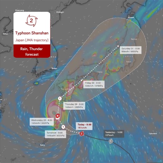 12K views · 186 reactions |  Typhoon #shanshan is approaching Japan...