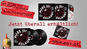 Kult! „Küss die Hand“, „Märchenprinz“, „Fata Morgana“ – Wer kennt sie nicht, die Hits der EAV! Zum 40-jährigen Bühnenjubiläum veröffentlicht die Band ihr letztes Studioalbum „Alles ist erlaubt“ mit 16 neuen Songs. Jetzt schnell die limitierte Buch-Edition mit 2 CDs, Songtexten, Zeichnungen und Comics von Thomas Spitzer sichern! ►www.eav.at | EAV – Erste Allgemeine Verunsicherung