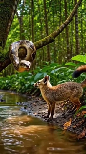 Deadly Jungle Encounter: Python Hanging from Tree Targets Small Fox 2 #animals ##viral #wildlife