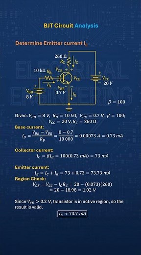here are step by step bjt calculations you should Master beta is 100 Rb is 10k and Rc is 260 ohmd