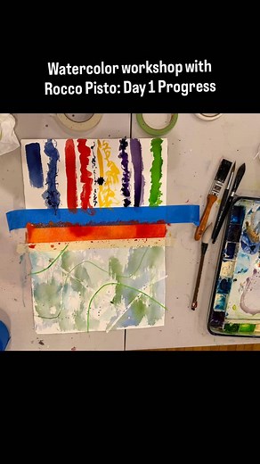 Day 1 of the watercolor techniques workshop with @roccopisto is well underway! Students ranging from very beginner to lightly seasoned are all learning and loving experimenting with the different methods of using watercolor. . If you missed this workshop but really want to learn more (or anything at all) about watercolor, we will do this again! I highly recommend it for all levels of experience (even if you’ve never played with watercolor before)! #watercolor #watercolortechniques #watercolorwor