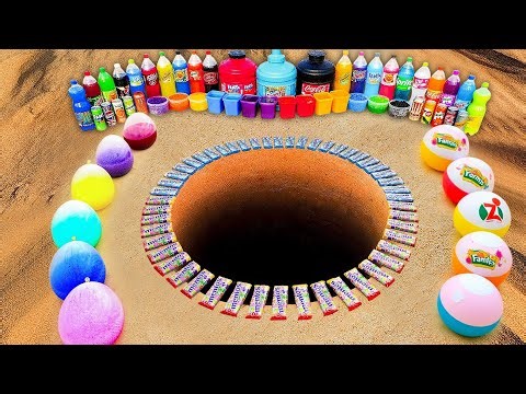Big Balloons Eruption from Giant Coca-Cola, Monster, Fanta, Schweppes, Pepsi, Mirinda vs Mentos