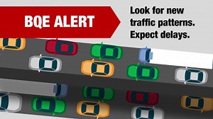5 comments | The BQE (Atlantic Ave to Brooklyn Bridge) has been reduced from 3 to 2 lanes in both directions. Markings are complete in the Queens-bound direction. Staten Island-bound markings are scheduled for completion tonight. Drivers should take public transport or alternate routes. Video description: Two levels of traffic moving slowly. Text reads: BQE Alert. Look for new traffic pattern. Expect delays. | NYC DOT | Facebook