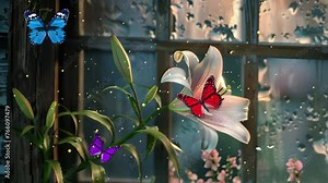 window with lily. seamless looping overlay 4k virtual video animation background