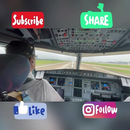 Crosswind landing A320, cockpit view.